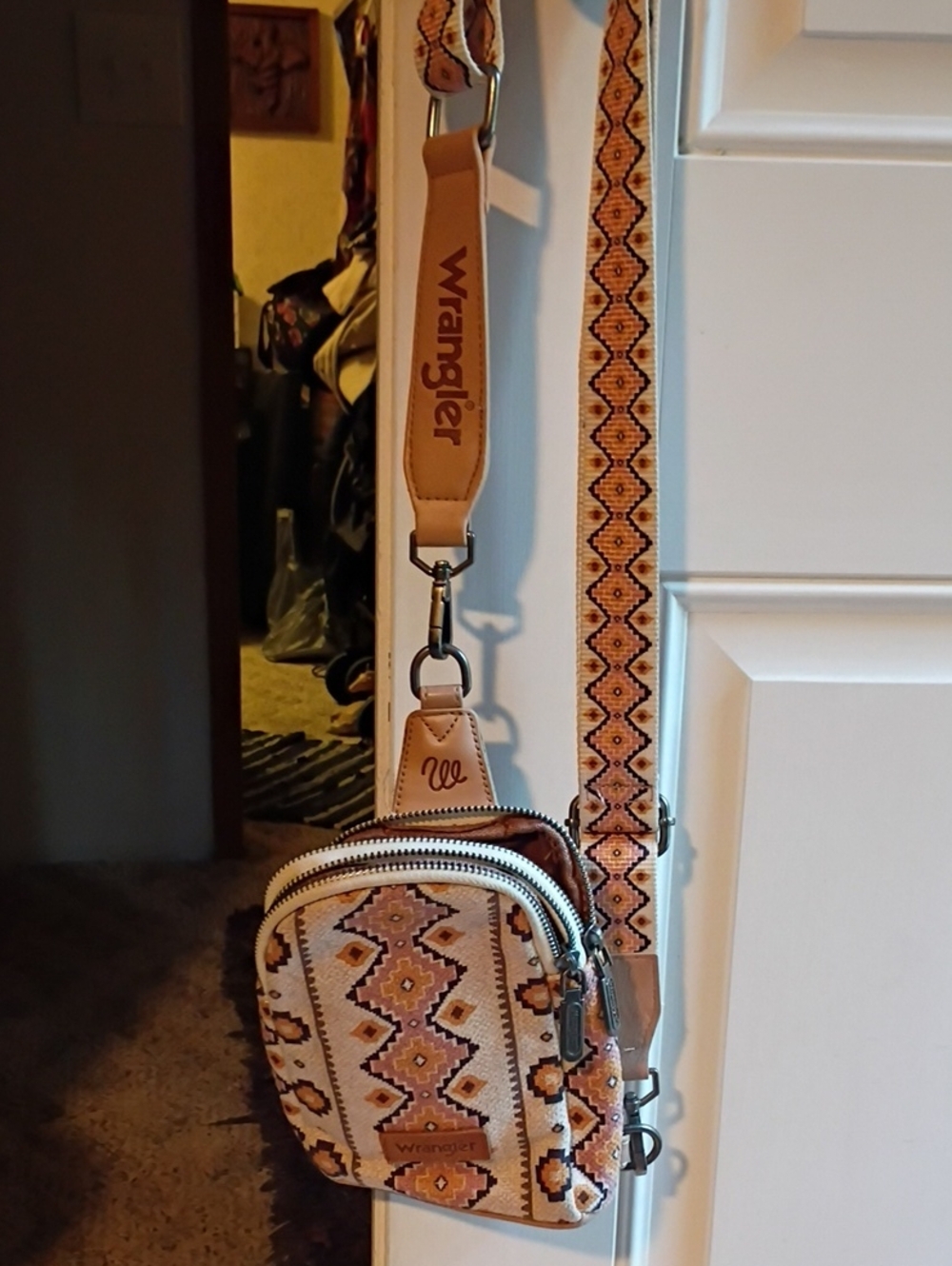 Wrangler Aztec Pattern Crossbody Bag - Tan & Orange
